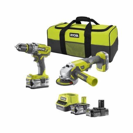 RYOBI- Trapano a percussione 18V + smerigliatrice18V  R18PDAG-242S